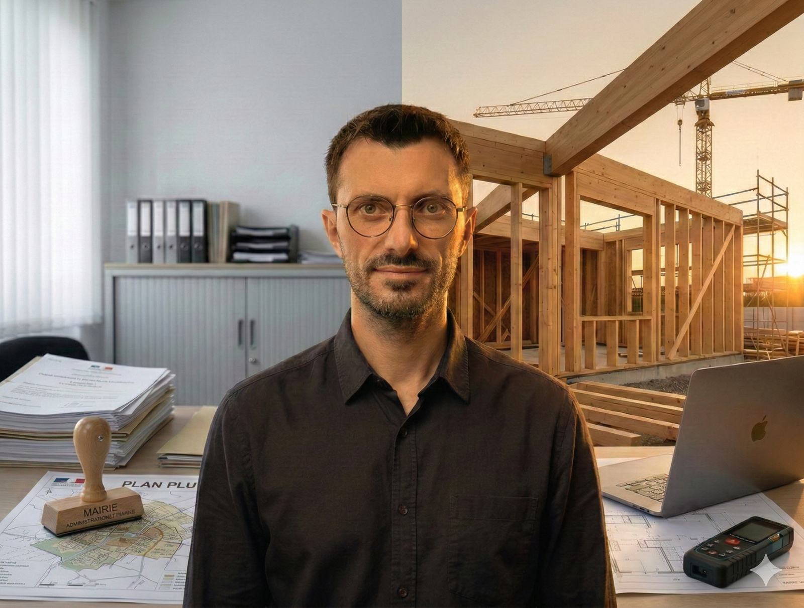 Plan d'architecte et maison individuelle en construction — PC-DP Bordeaux